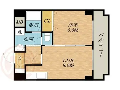 エクシード浜口九条(1LDK/6階)の間取り写真