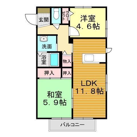 レジデンス高砂(2LDK/1階)の間取り写真