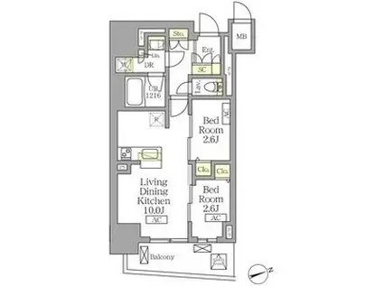 テラス北千住(2LDK/6階)の間取り写真