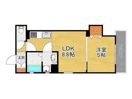 クリエオーレ牧野本町(1LDK/2階)の間取り写真