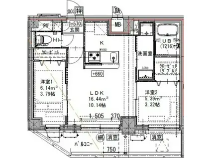 ジェノヴィア六町(2LDK/1階)の間取り写真