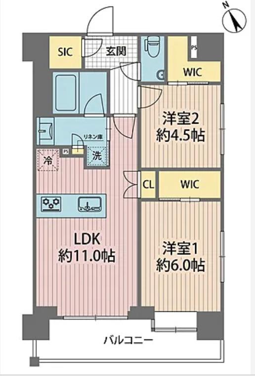 プレシス文京江戸川橋(2LDK/6階)の間取り写真