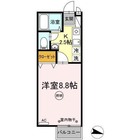 セジュール栗林南(1K/2階)の間取り写真
