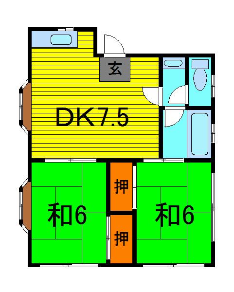 サザン南(2DK/1階)の間取り写真