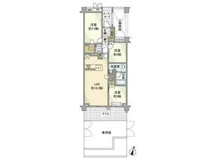 プラウド富士見ヶ丘コートテラス(3LDK/1階)の間取り写真