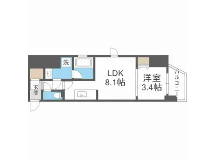 シーズンフラッツ阿波座(1LDK/3階)の間取り写真