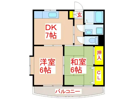 パームガーデン惟神(2DK/1階)の間取り写真