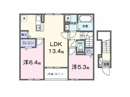 プティ フォレスタ柏原II(2LDK/2階)の間取り写真
