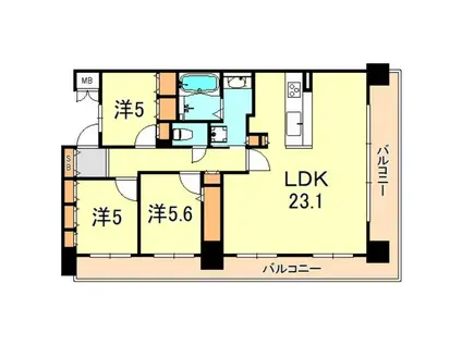 六甲アイランドCITY W7RESIDENCE10番館(3LDK/14階)の間取り写真