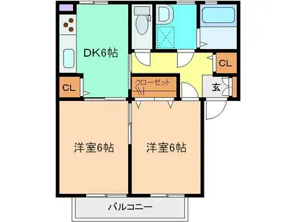 ベルメゾンDAISHIN(2DK/2階)の間取り写真
