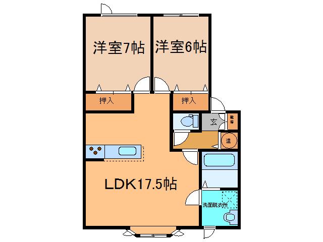 ユトリロ5(2LDK/1階)の間取り写真