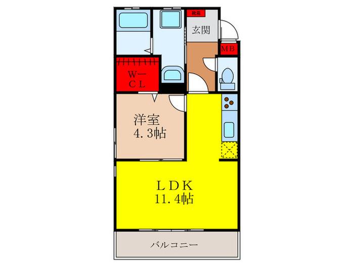 サンク ウイステリア(1LDK/1階)の間取り写真