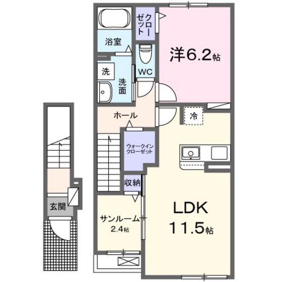 ＪＲ芸備線 玖村駅 徒歩7分 2階建 築1年(1LDK/2階)の間取り写真