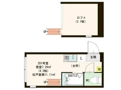 MIURA-III(ワンルーム/2階)の間取り写真