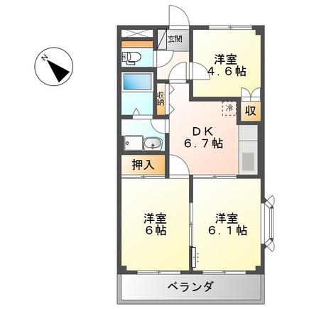 カナール(3DK/2階)の間取り写真