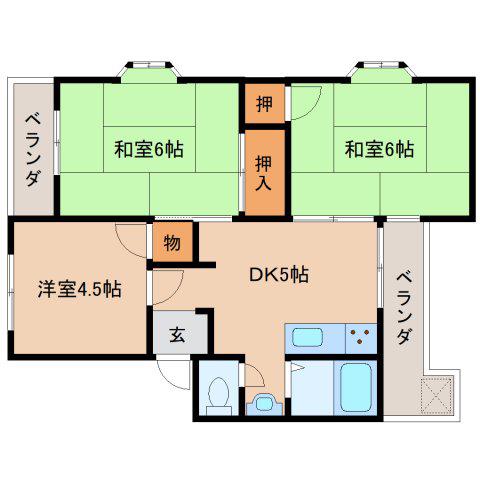 ロイヤルハイツ仲川(3DK/1階)の間取り写真
