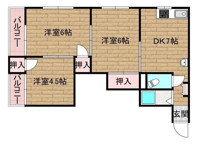 コンラッド天川新町(3DK/2階)の間取り写真