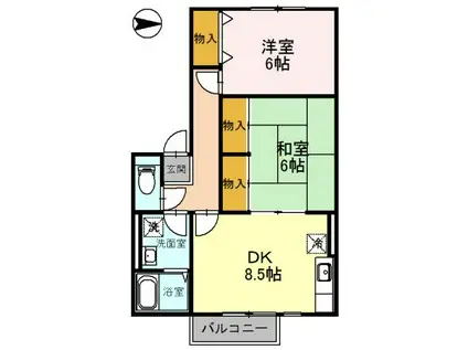 エーデルハイム千代川A棟(2DK/2階)の間取り写真