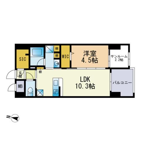 アネーロ西新Ⅳ(1SLDK/11階)の間取り写真