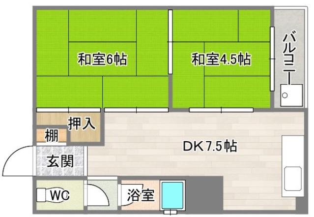 竹田マンション(2DK/2階)の間取り写真