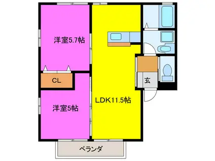 SUNNY BELL B(2LDK/1階)の間取り写真