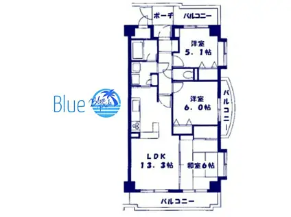 ヒルサイドヴィラ東戸塚(3LDK/3階)の間取り写真