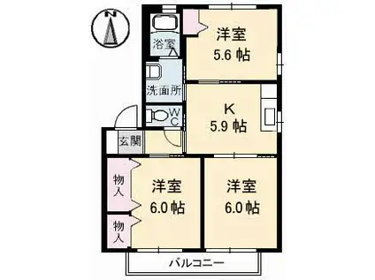 シャーメゾン ジョリー・オー II番館(3K/2階)の間取り写真
