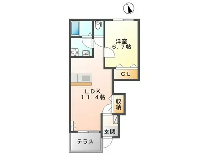 ディアルミエール(1LDK/1階)の間取り写真