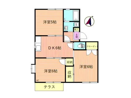 コスモヴィレッジくさなぎII(3DK/1階)の間取り写真