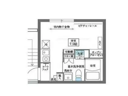 COCOCUBE木場(ワンルーム/2階)の間取り写真