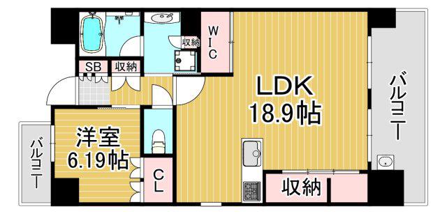 リーガル西天満Ⅱ(1LDK/6階)の間取り写真