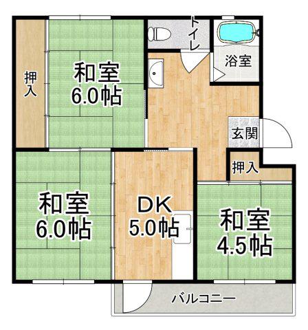 山陽電鉄本線 滝の茶屋駅 徒歩22分 5階建 築56年(3DK/5階)の間取り写真