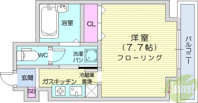 マイルストーン立町(1K/2階)の間取り写真