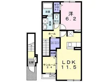 グリーンハウスK・T IIIA(1LDK/2階)の間取り写真