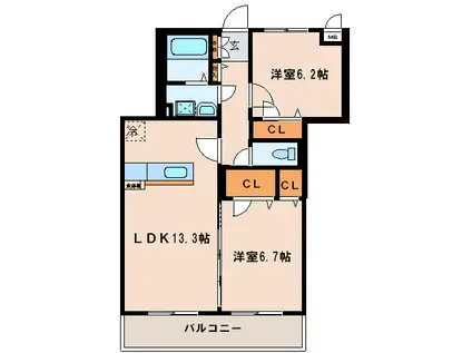 ステラルーチェII(2LDK/2階)の間取り写真