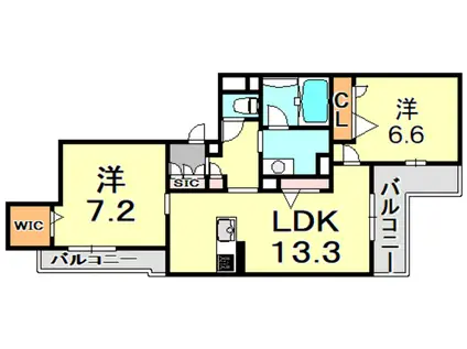 SHAMAISONBLANCHE岡本(2LDK/2階)の間取り写真
