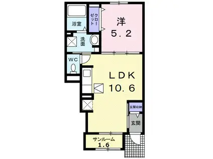 トイロ・オノ・A(1LDK/1階)の間取り写真