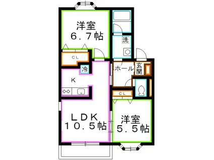 ブライト井の頭B(2LDK/2階)の間取り写真