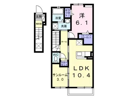 アムールD(1LDK/2階)の間取り写真