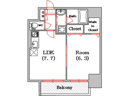 エグゼ難波南II(1LDK/7階)の間取り写真