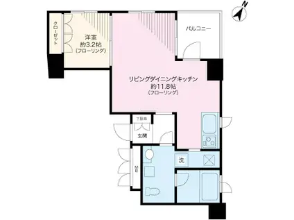 パルコート芝崎(1LDK/3階)の間取り写真