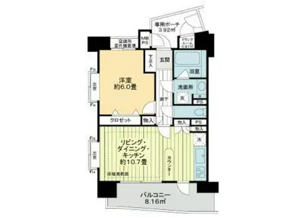 ライオンズステージ麻布(1LDK/9階)の間取り写真