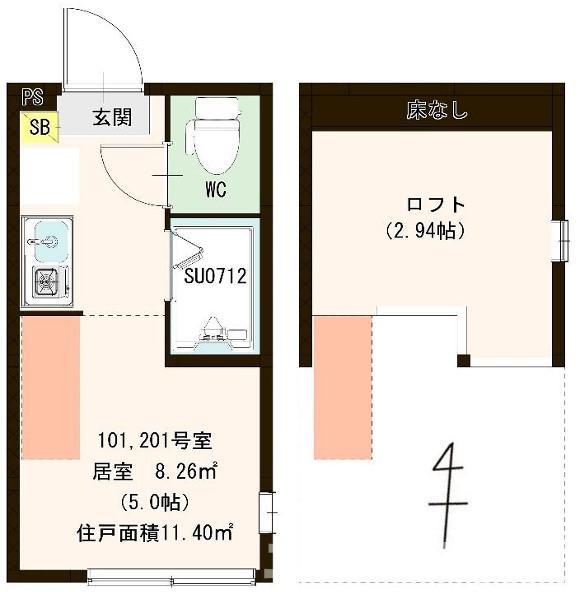 ハーモニーテラス南小岩VII(ワンルーム/2階)の間取り写真