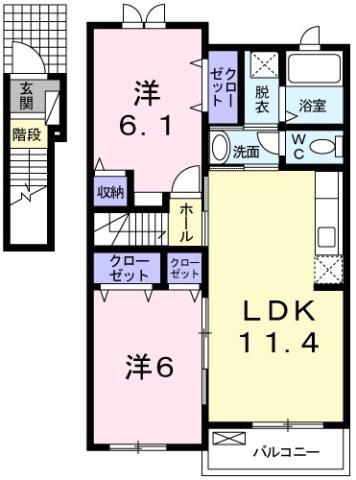 アリーヴィオB(2LDK/2階)の間取り写真