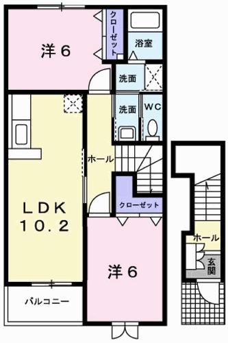 フォンターナ・ヴィラ(2LDK/2階)の間取り写真