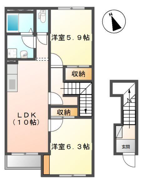ステーディア(2LDK/2階)の間取り写真