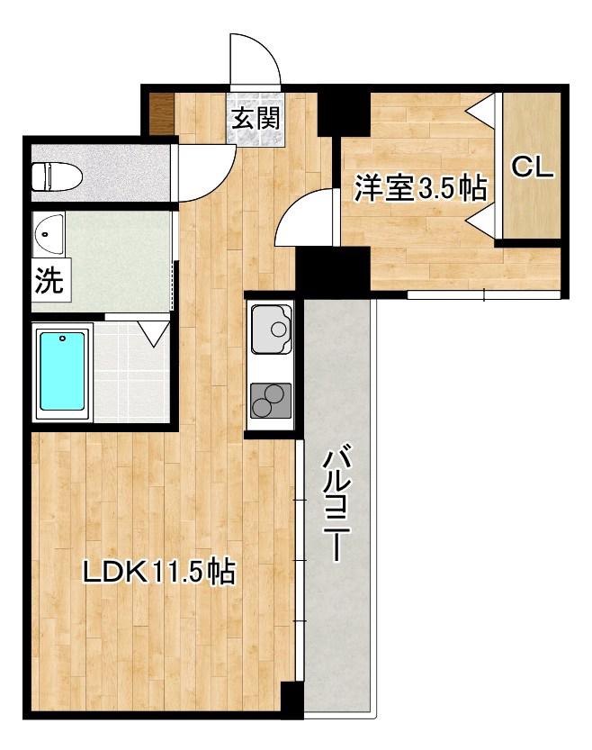三萩野ビル(1LDK/5階)の間取り写真