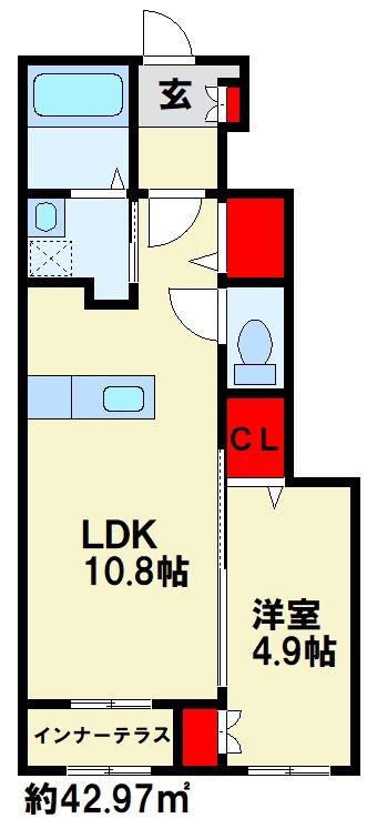 ルミナーレ上上津役(1LDK/1階)の間取り写真