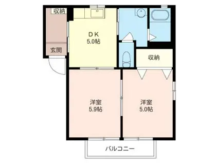 メゾン・ド・プリンB棟(2K/1階)の間取り写真