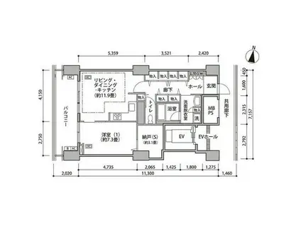 東雲キャナルコートCODAN16号棟(1SLDK/5階)の間取り写真